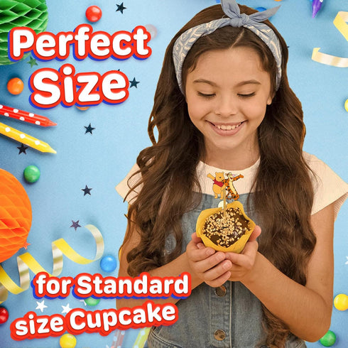 24x Honey Bear Cupcake Toppers, Strong Picks for Happy Birthday Décor, Cupcake Decorations for Kids' Birthdays
