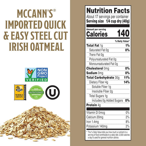 24 McCann's Irish Oatmeal, Quick & Easy Steel Cut Oats, Ounce