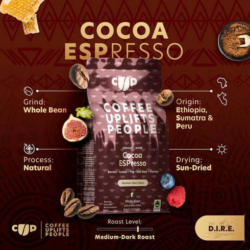 12 OZ Coffee Uplifts People Cocoa Espresso Whole Bean Coffee