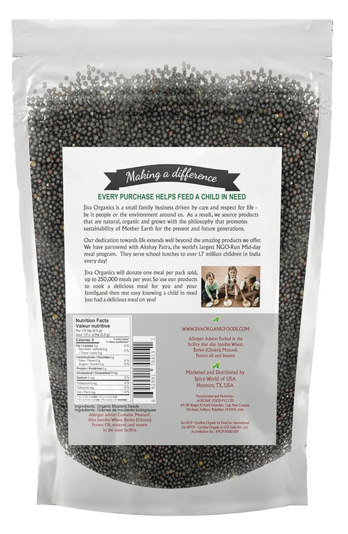 Jiva Organics Organic Black Mustard Seeds, 7oz, Non-GMO, Gluten Free
