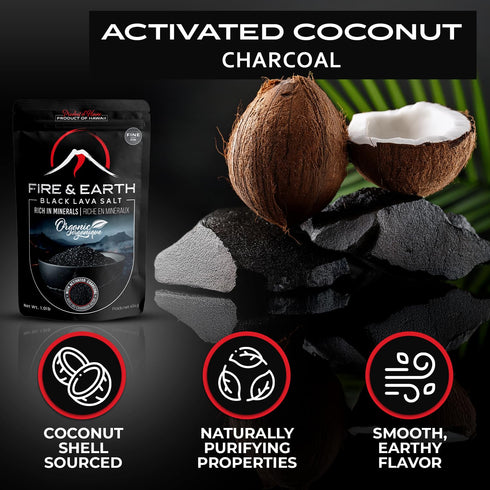 Fire & Earth 1.0lb Rimming Pack 1 - Organic Black Lava Salt - - Hawaiian Lava Black Sea Salt - Black Salt,- Gourmet