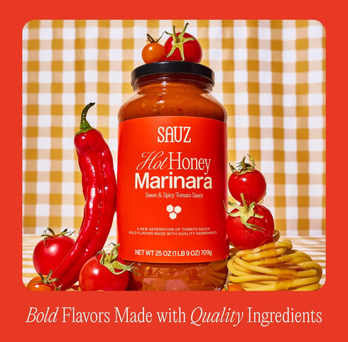 24 (25oz 4-Pack) Sauz Hot Honey Marinara Sauce | Clean Ingredients, No Seed Oils, Gluten-Free | Sweet & Spicy Tomato