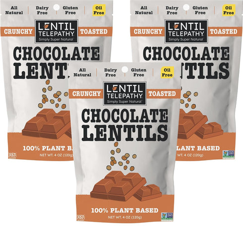 Lentil Telepathy Chocolate Crunchy Whole Lentil Snack, Rich Cocoa Flavor, OIL FREE,