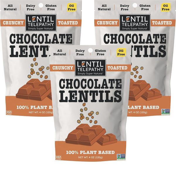 Lentil Telepathy Chocolate Crunchy Whole Lentil Snack, Rich Cocoa Flavor, OIL FREE,