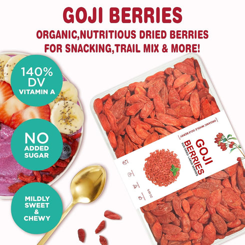 100% Vegan(8.68oz,box) Goji Berries Superfoods Organic Goji Berries.Extra Large Dried Berries Vitamin A, Antioxidants