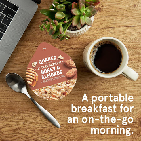 1.76 (Pack 12) Quaker Instant Oatmeal Express Cups, Honey & Almonds, Ounce