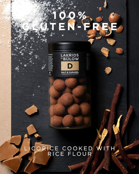 10.4 oz LAKRIDS BY BLOW - D - Salt & Caramel - - Chocolate Coated Gourmet Licorice - Authentic Scandinavian Candy