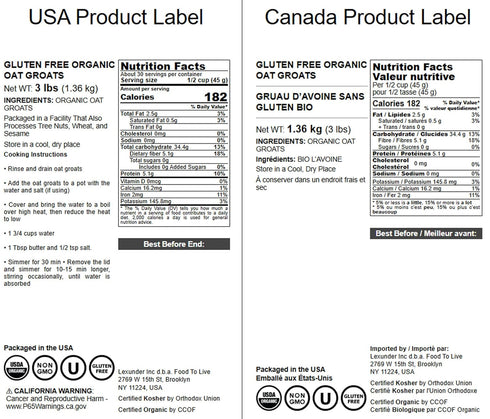 3 100% Food to Live Gluten Free Organic Oat Groats, Pounds Whole Grain, Non-GMO Seeds, Raw, Non-Irradiated, Vegan, Bulk