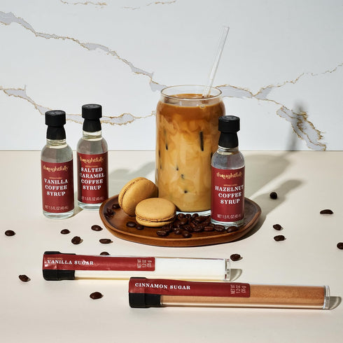Set, 4 2 1 Set 7 Thoughtfully Gourmet, Coffee Bar Gift Includes Delicious Syrups, Flavored Sugars and Cocoa Powder