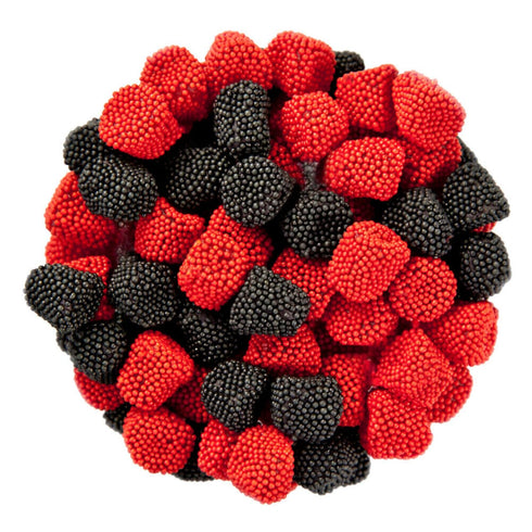 2 lb By The Cup Raspberries and Blackberries Soft Chewy Fruit Flavored Jells Covered in Candy Seeds, Bulk Bag