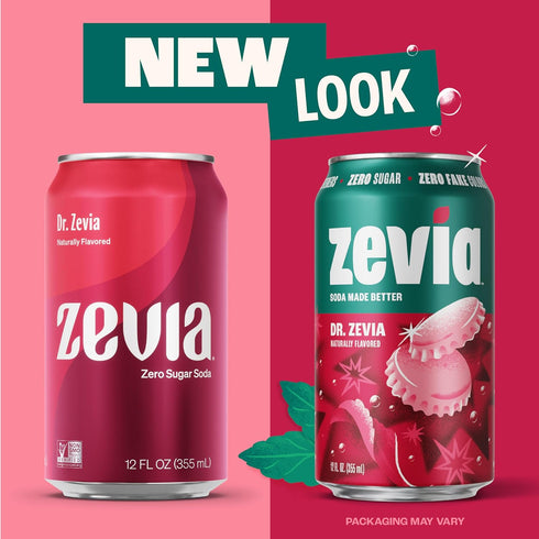 12 oz (24-Pack) Zevia Zero Sugar Soda, Dr. Zevia, Cans Naturally Sweetened, Zero Calorie Sugar Free Soda - Non-GMO