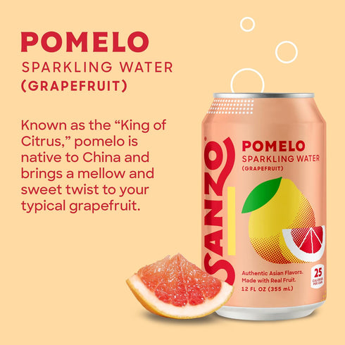 12oz, 6 Pack Sanzo Flavored Sparkling Water - Pomelo Grapefruit Seltzer - Low Calorie Low Sugar - Craft Asian Drinks