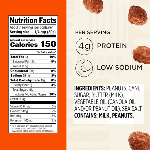 7.5 oz 6 Pack Snak Club Toffee Peanuts, Candied Peanuts with Praline Coat and Sweet Cream, Gluten-Free and Kosher