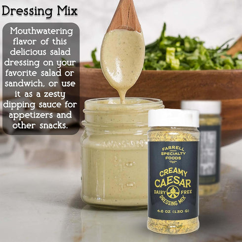 Dairy Free Creamy Caesar Dressing Mix by Farrell Specialty Foods – Vegan, 4.6 oz jar (130 g)