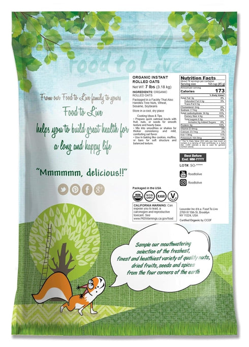 7 1 Food to Live Organic Instant Rolled Oats, Pounds - Ready in Minute Non-GMO Whole Grain Oatmeal. Good Source
