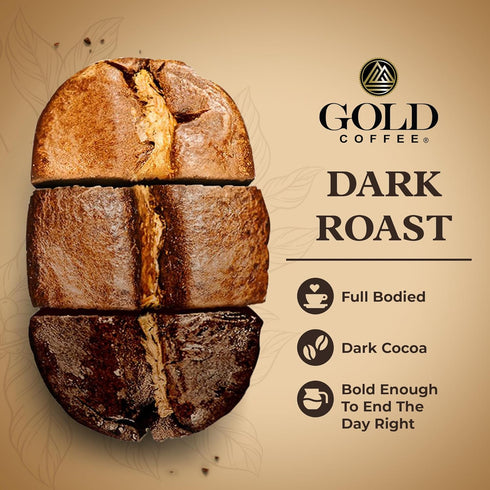 100% 12 oz. (Pack 4) Gold Coffee Co. Lunesa Premium Blend - Dark Roast, Whole Bean Arabica Coffee - Notes of Dark