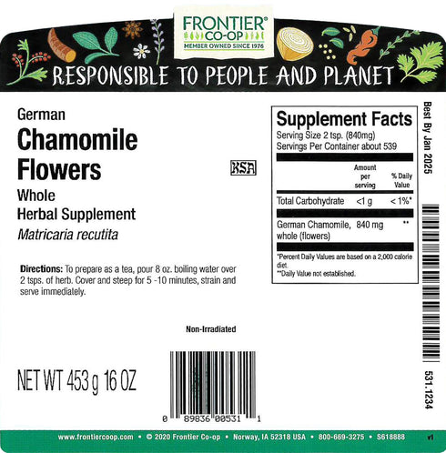 16 Frontier Chamomile Flowers, German Whole (double Cleaned), Ounce Bag
