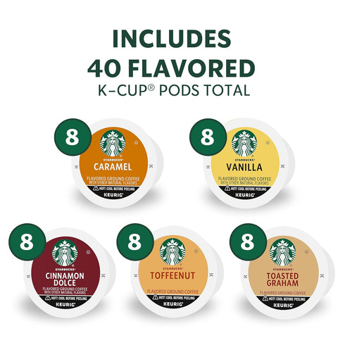 Pack, 40 Starbucks K-Cup Coffee Pods, Flavored Hot or Iced Coffee, Variety Keurig Pods