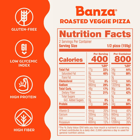Frozen 10.9oz Banza Roasted Veggied Pizza from Chickpeas - High Protein, Gluten Free