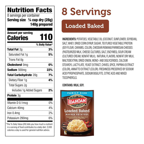 8 (Pack 8) Idahoan Loaded Baked Mashed Potatoes, Ounce