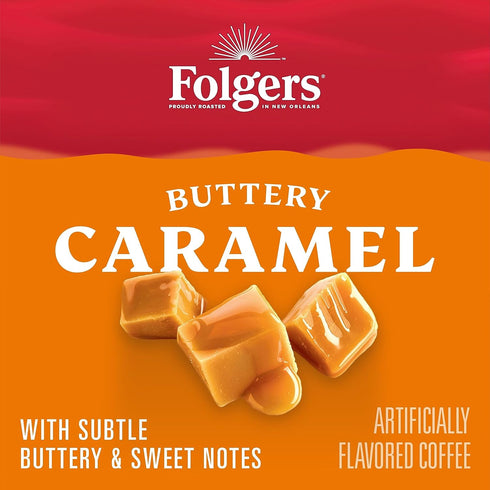 10 Count (Pack 6) Folgers Buttery Caramel Artificially Flavored Coffee, Keurig K-Cup Pods, Box
