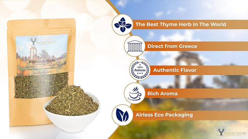 WILD GREEK THYME DRIED - Premium Quality from Mount Olympus, Handpicked, 40g (1.41oz) in DoyPack