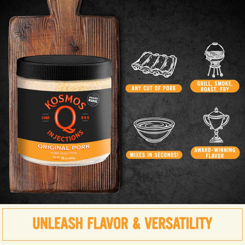 16 Oz Kosmos Q Original BBQ Pork Injection, Meat Marinade for Pulled Pork, Chops, Ribs, Tenderloin & Brisket, Enhance