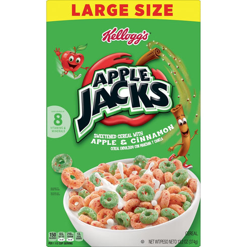 Apple Jacks 8 13.2oz (1 Cold Breakfast Cereal, Vitamins and Minerals, Kids Snacks, Large Size, Original, Box Box)