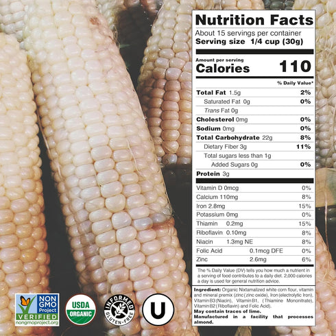 1lb Just About Foods Organic Heirloom White Corn Masa Harina