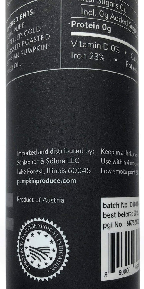100% (8.4 OZ 250 ml) Schlacher & Soehne Styrian Pumpkin Seed Oil: Pure, Cold Pressed, Non GMO, Gluten Free, Vegan, May