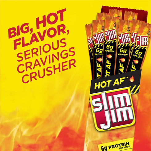 6g 0.97 oz. (24 Count) Slim Jim Giant Smoked Meat Sticks, Hot AF Flavor, Protein Per Stick