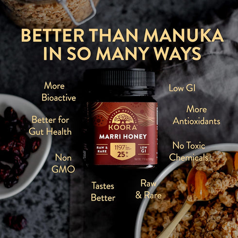 25+ 1197+ Immune 8.8 oz KOORA Marri Honey TA (MGO Manuka Honey Rating Equiv.) Low GI, Raw Medicinal Honey for Daily