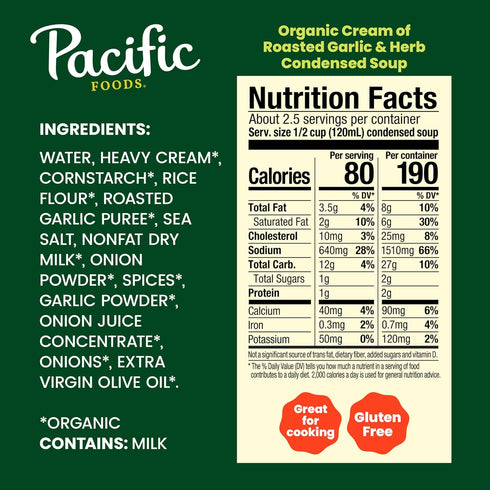 10.5 Pacific Foods, Soup Condensed Cream Of Roasted Garlic Herb Organic, Ounce