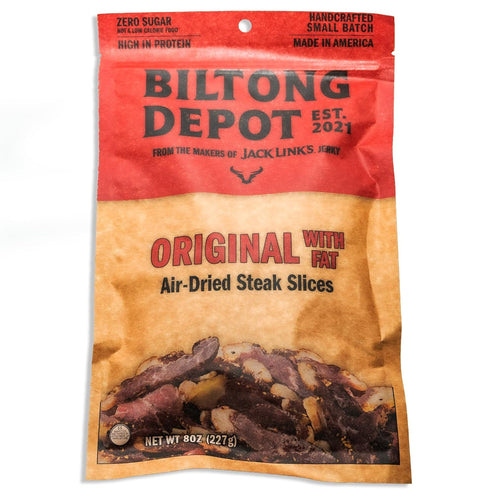 8oz Biltong Depot Original Beef Biltong Slices with Fat | Air-Dried Beef Jerky Snack | High Protein | Zero Sugar | Keto
