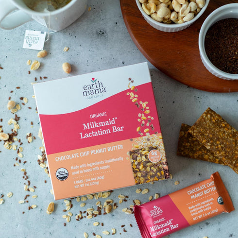 5 Count Earth Mama Organic Milkmaid Lactation Bars, Chocolate Chip Peanut Butter, USDA Certified Organic Breastfeeding