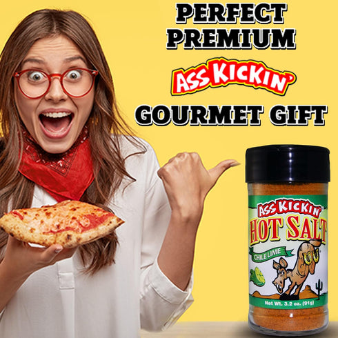 ASS KICKIN' Hot & Chile Lime Salt – 3.2oz Shaker Jar - Perfect Flavored Salt for Popcorn, Margarita, and French Fry