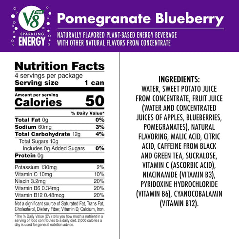 V8 +ENERGY 11.5 oz (24 Pack) Sparkling Pomegranate Blueberry Juice Energy Drink, fl Can