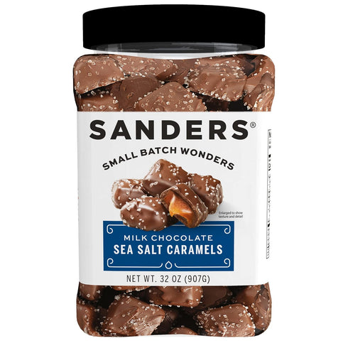 Sanders Milk Chocolate Sea Salt Caramels (32 oz Tub) Handcrafted Small Batch