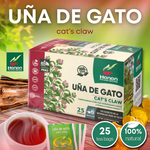 25 Hanan Cats Claw Tea Ua de Gato Herbal Teabags Wild Una de Gato Tree Bark Herb From Perus Amazon Lush of Peru