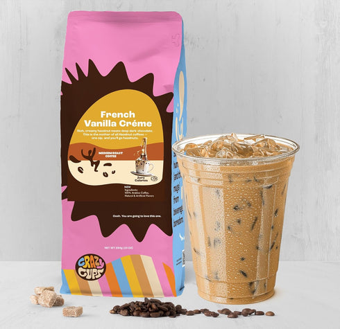 10 oz Crazy Cups Flavored Ground Coffee, French Vanilla Creme, in Bag, For Brewing Flavored Hot or Iced Coffee