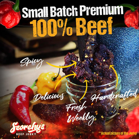 Scorchy's Jerky 30z 1 pack - Carolina Reaper Beef Jerky - Hand-Crafted Small Batch Jerky - Spicy High Protein Snack |