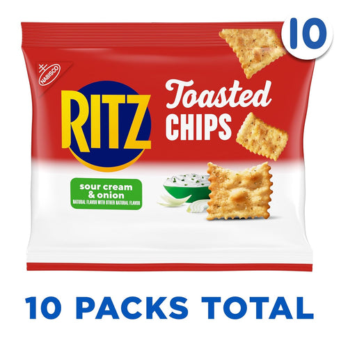10-1.0 oz Packs RITZ Toasted Chips Sour Cream and Onion Crackers, Lunch Snacks, Snack