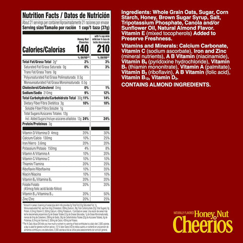 27.2 oz Honey Nut Cheerios, Heart Healthy Gluten Free Breakfast Cereal with Whole Grain Oats, Giant Size