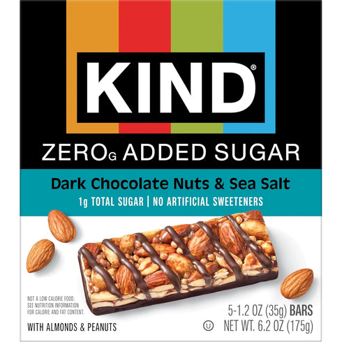 5g 5 Count Kind Zero Added Sugar Healthy Snacks Bars, Dark Chocolate Nuts & Sea Salt, Gluten Free, High Fiber, Keto