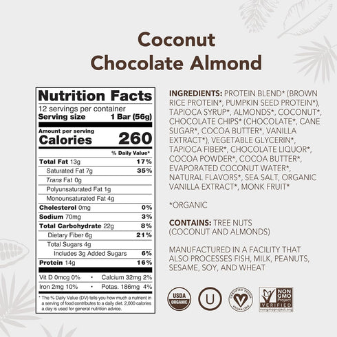 1.98-Ounce (Pack 12) ALOHA Organic Plant Based Protein Bars, Coconut Chocolate Almond, Bars