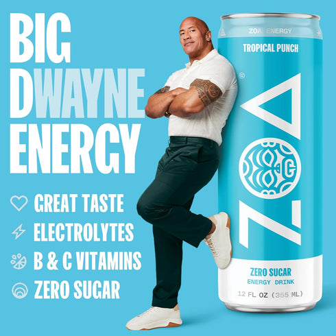 16 (Pack 12) ZOA Zero Sugar Energy Drinks - Tropical Punch | Healthy Energy Formula with Natural Caffeine, Daily