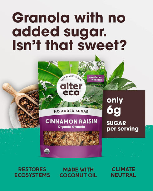 (Cinnammon 1 Pack) Alter Eco Cinnamon Raisin Granola, Healthy, Organic Breakfast & Snack, Naturally Sweetened
