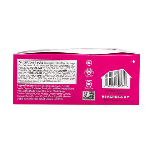 88 9 Count, Acres Granola Bars, Triple Berry Crumble, School Safe, Allergen Free Seed & Oat Snack Bar, Gluten & Nut