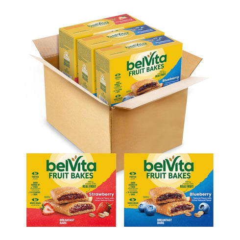belVita Fruit Bakes Variety Pack, Blueberry and Strawberry, Soft Baked Breakfast Bars,