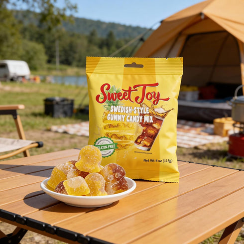SweetJoy Gummy 16oz (4 4oz), Pack Swedish-Style Candy Mix, Non-GMO, Gelatin-Free, and Pineapple, Cola, Soda Flavored